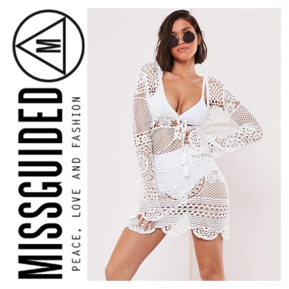 Missguided Dresses & Skirts - Missguided | Crochet Lace Up Mini Dress Coverup